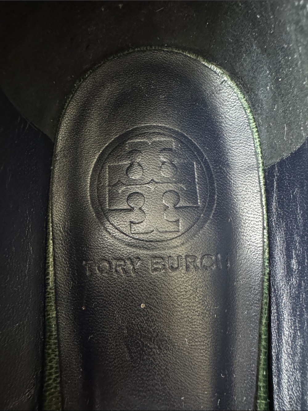 Tory Burch Hana Ballet Flats Emerald Green Leather Chain Accent - Picture 7 of 14
